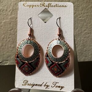 Handcrafted copper earrings, ear wire backs, worn only once, great condition